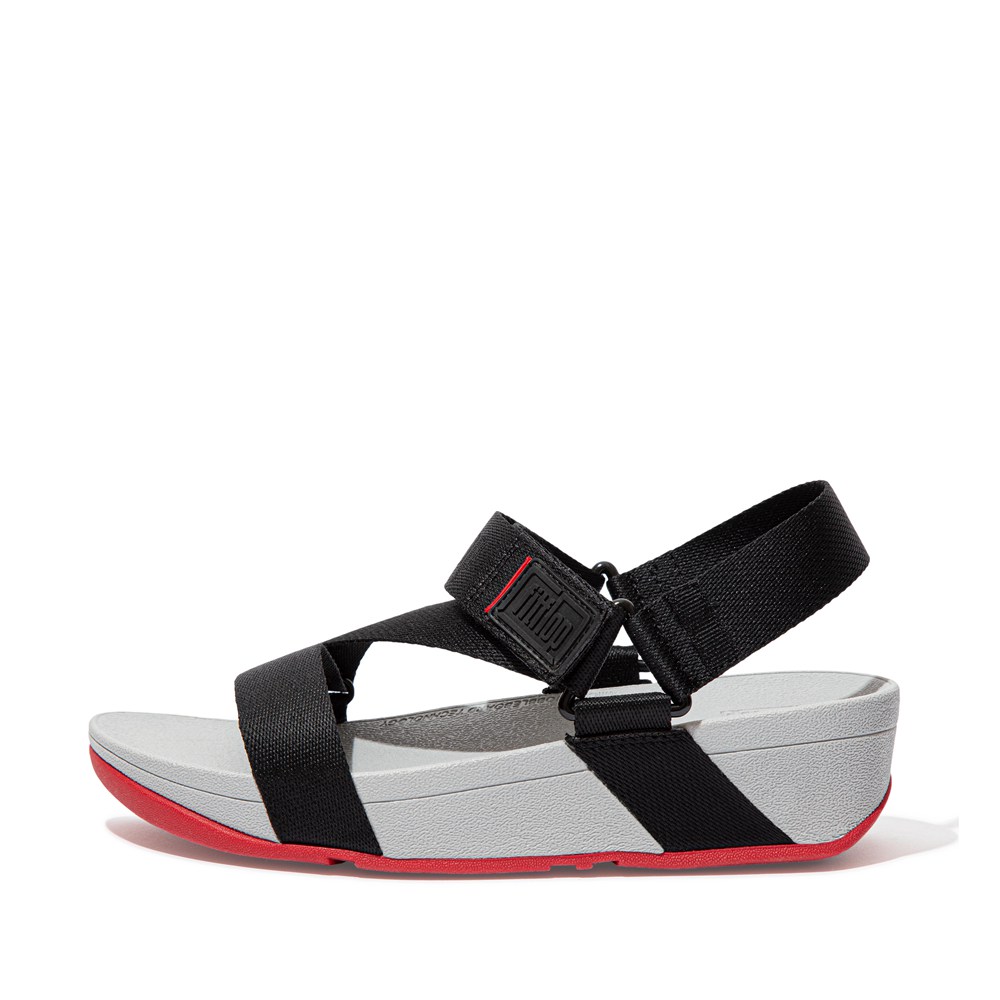 Fitflop Womens Sandals - Surfa Woven Logo Z-strap - Black/Grey - 437-PIGUHS